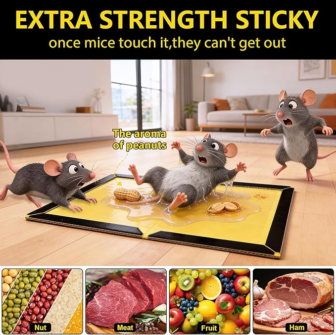 12 Pack Sticky Mouse Traps, Sticky Traps for Rats Mice Rodents Snakes No Touch Indoor Mouse Traps for Home Kitchen Garage Attic Basements, Easy to Set, Black