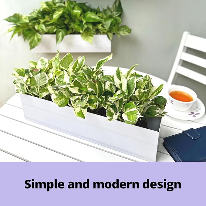 LaLaGreen Bundle- 2 Pack, 16 Inch Rectangular Metal Pot + 16 Inch Three Tier Hanging Planter Vertical Floating Large Shelf Indoor Outdoor Window Boxes Modern Boho Style Plant Holder Wall Mount Decor