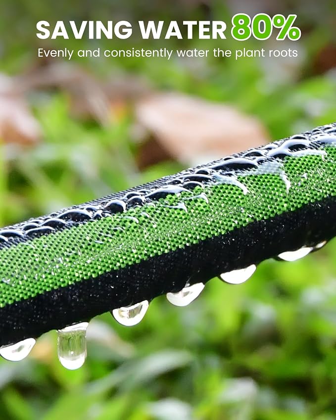 RAINPOINT 100FT Flat Soaker Hose for Garden (50FT x 2 Pack), Flexible & Leakproof Drip Hose with Anodized Aircraft Aluminum Fittings, Saves Up to 80% Water, Green