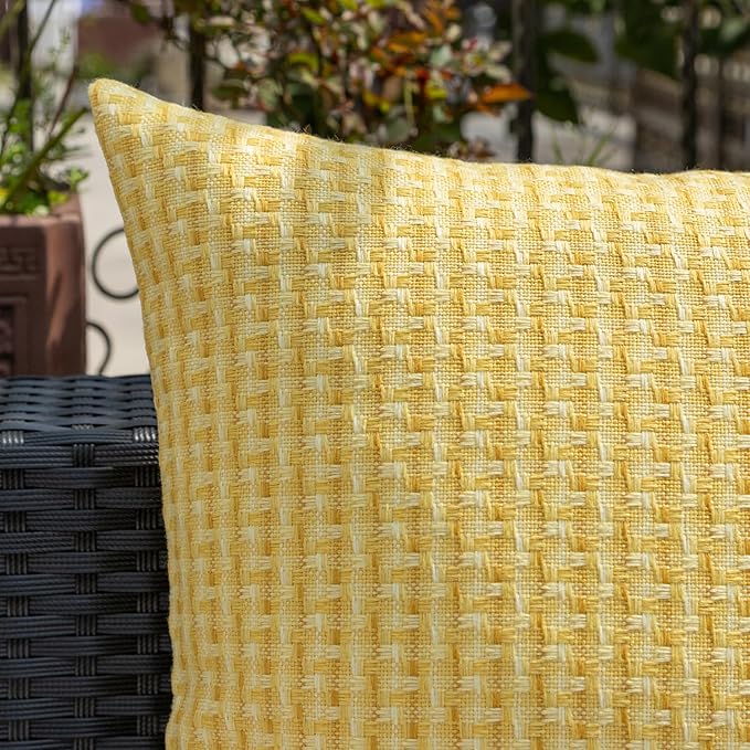 Kevin Textile Outdoor Waterproof Throw Pillow Covers Pack of 2 Farmhouse Decorative Cushion Covers for Garden Patio Tent Balcony Bench Couch Sofa 20x20 Inch, Yellow