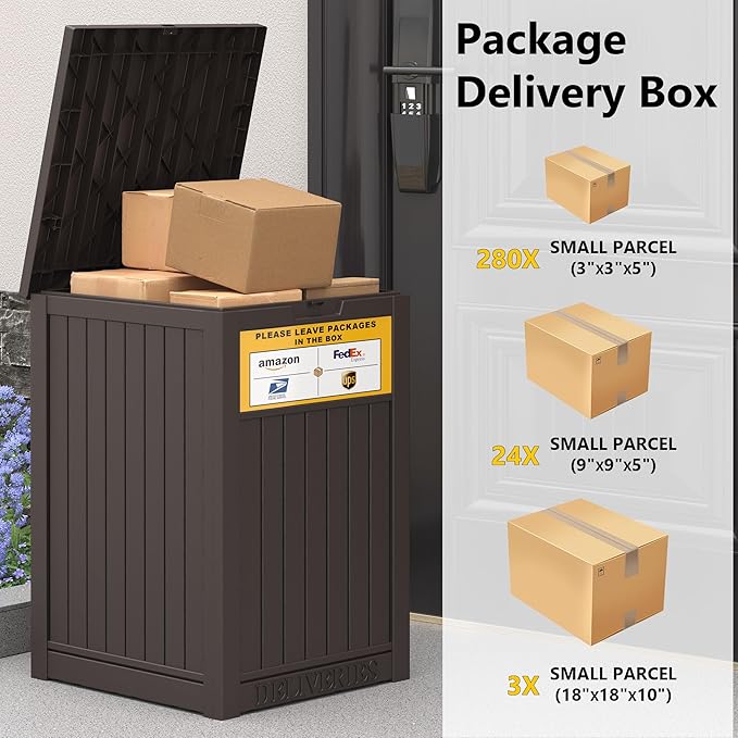 LHBGO Package Delivery Box for Outside with Sign, 48 Gallon Storage with Lockable Secure, Large Double Wall Resin Outdoor Package Delivery Waterproof