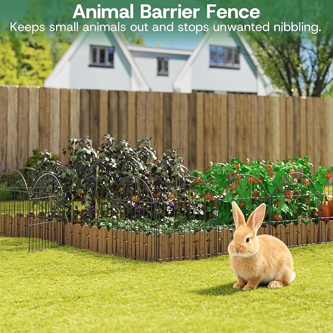 Garden Fence Panels, 24in H x 9.68ft L, 5 Panels with Gate Rust-Resistant Decorative Garden Fence, No Dig Small Garden Fence, Animal Barrier Fence for Garden Yard Flower Bed Patio Outdoor