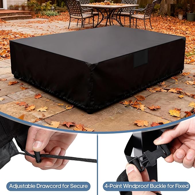 DUMOS Outdoor Furniture Cover, Rectangular Heavy Duty 600D UV Resistant & Waterproof Patio Furniture Covers for Deck Table and Chairs, Backyard Patio Dining Sets, 111"L x 74"W x 28"H, Black