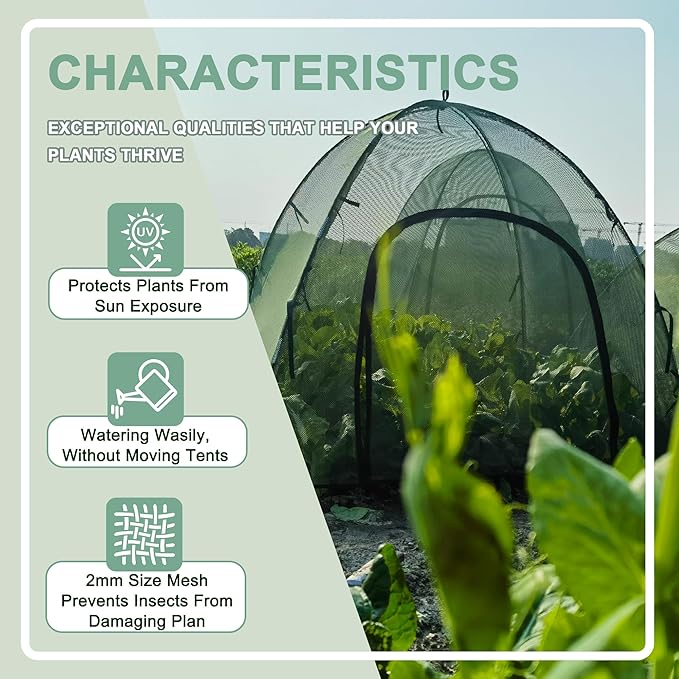 Plant Mesh Cover for Garden Protection - 40" x 40" x 30" Reusable Plant Tent Cage with Zipper & Stakes, Pest Guard Netting for Vegetables, Fruits, Flowers, Small Animals & Poultry 1PCS
