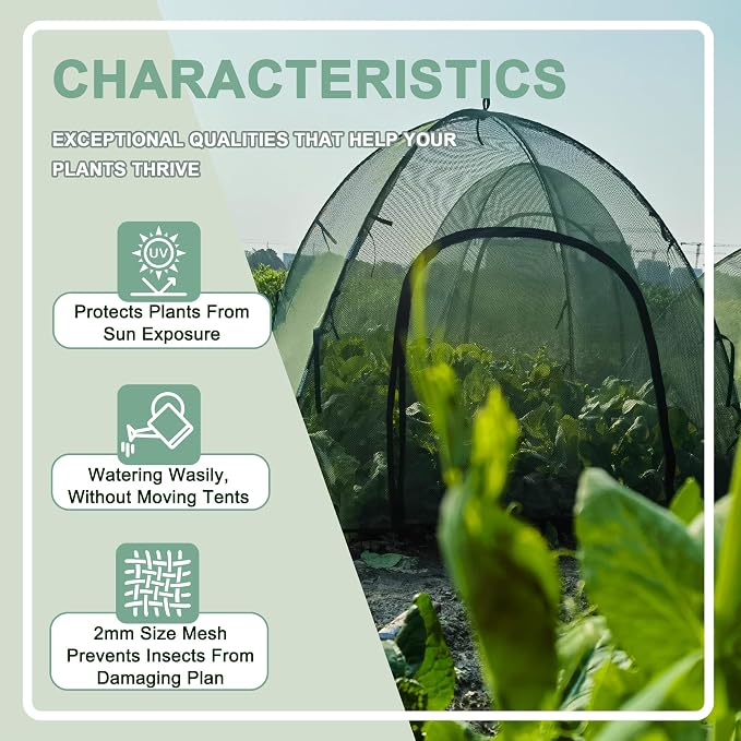 Plant Mesh Cover for Garden Protection - 59" x 59" x 60" Reusable Plant Tent Cage with Zipper & Stakes, Pest Guard Netting for Vegetables, Fruits, Flowers, Small Animals & Poultry 1PCS