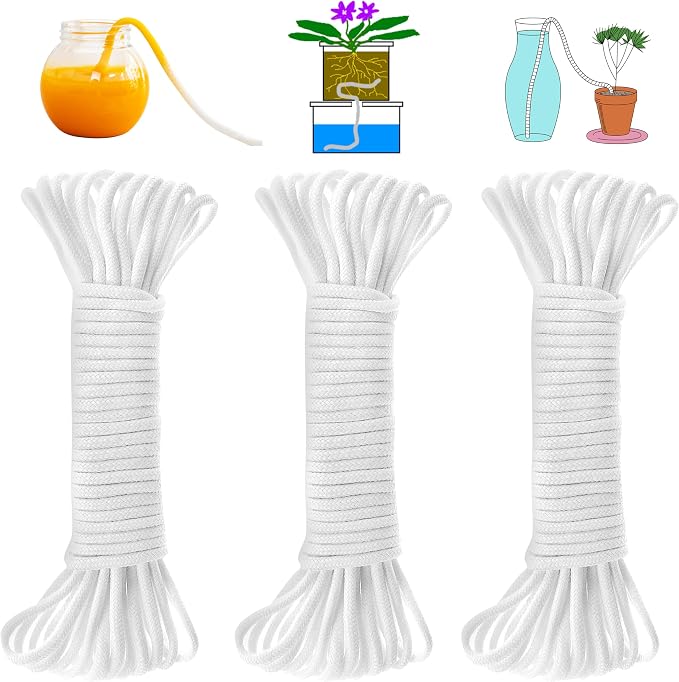 ORIMERC 300 feet 1/6 inch Self Watering Capillary Wick Cord Vacation Plant Sitter DIY Hydroponic Wicking Rope Seeds Start Planter Pot Automatic Potted Flower Passive Lazy Waterer String System Device