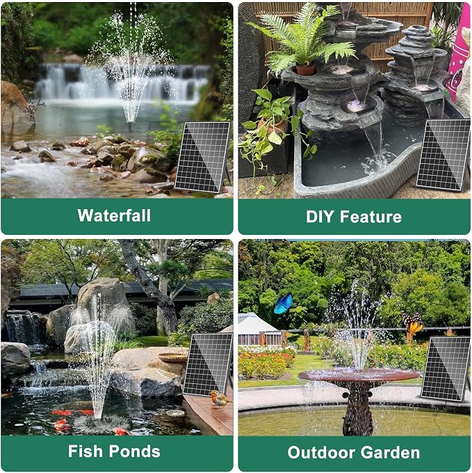 Antfraer 25W Solar Pond Pump, 320GPH Adjustable Flow Solar Fountain Pump with 7 Spray Modes, 16.5FT Cord & 6.6FT PVC Tubing for Fish Ponds, Garden Waterfalls, Hydroponics & DIY Water Features