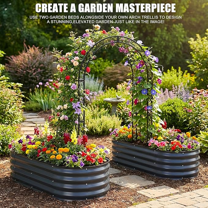 STBoo Galvanized Raised Garden Bed Outdoor, 2Pcs 4x2x1ft Oval Planter Box with Rubber Strip,Metal Raised Bed Kit for Vegetables Flowers Herbs, Grey