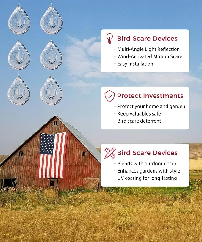 12 Bird Scare Devices Highly Reflective 3D Bird Reflectors, Shiny Bird Deterrents for Outside Patio, Wind Spinners Outdoor Garden Decoy to Keep Birds, Woodpeckers Away from House, Outdoor