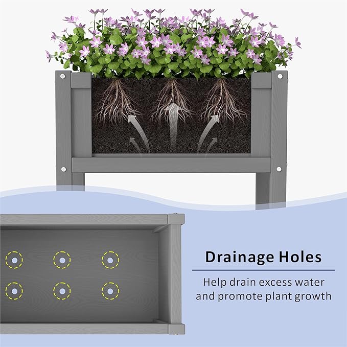 Raised Garden Bed with Drainage Hole Waterproof Small HDPE Elevated Planter Box with Legs Stable and Durable to Plant Herb Vegetable Flower,Patio,Balcony Outdoors/Indoors Gray