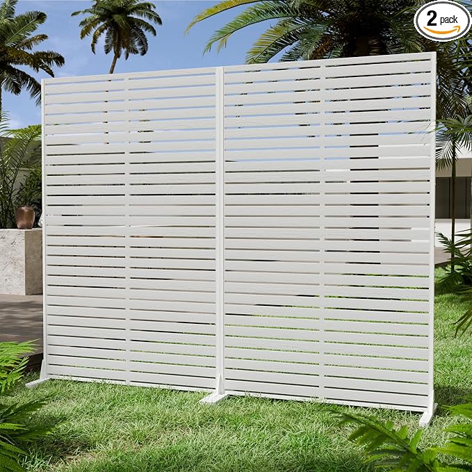 Privacy Fence Screen with Stand 6 Panel 72" H×47" W HDPE Decorative Privacy Panels with Stand, Air Conditioner Fence Panels, Privacy Screen for Outdoor Backyard, Balcony, Pool