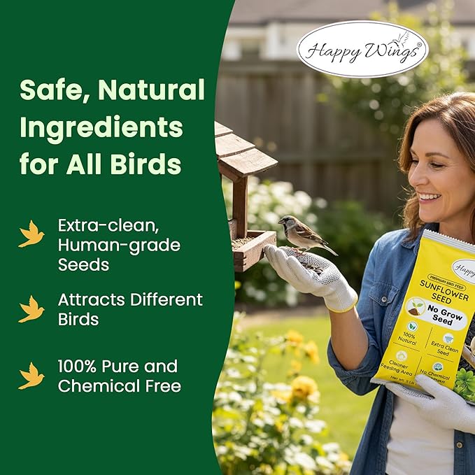Happy Wings Black Oil Sunflower Seeds – 5 lb Wild Bird Food for Cardinals, Finches & Chickadees – High-Energy Natural Bird Feed for All Life Stages