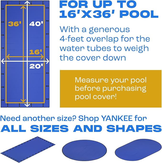 Yankee Pool Cover for 16x36 ft Rectangular Pool: Extra Thick & Durable | Sapphire Series of Premium Cold- and UV-Resistant In-Ground Pool Protection