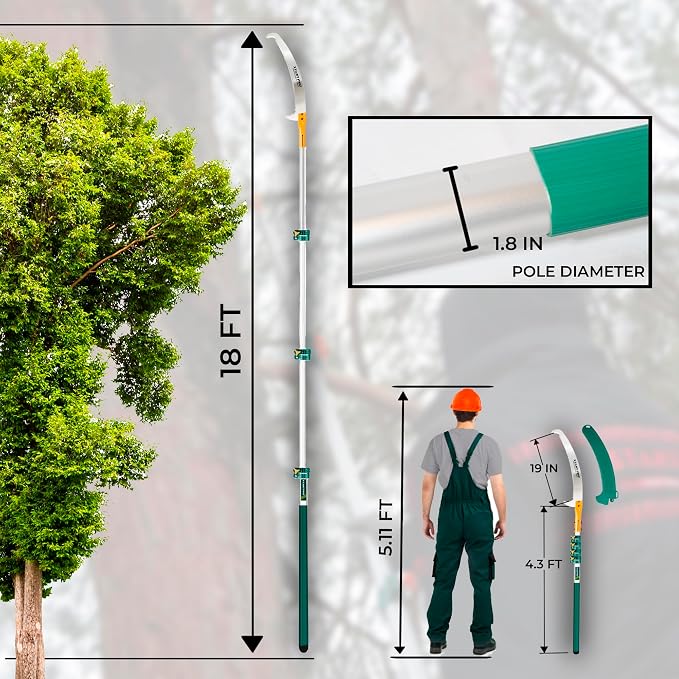 StartPro 23ft Reach Tree Pruning Saw, Telescopic Manual Lightweight Extendable 18ft Pole Saw with Sharp Carbon-Enriched Blade for Efficient Tree Maintenance and High-Reach Branch Cutting.