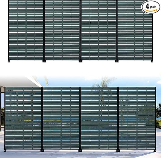 Privacy Screen Outdoor 60" Hx35 W Freestanding Privacy Panel with Stand, HDPE Decorative Privacy Fence with Louver Pattern 5 Panels, Patio Divider Screen, Privacy Screens for Outside
