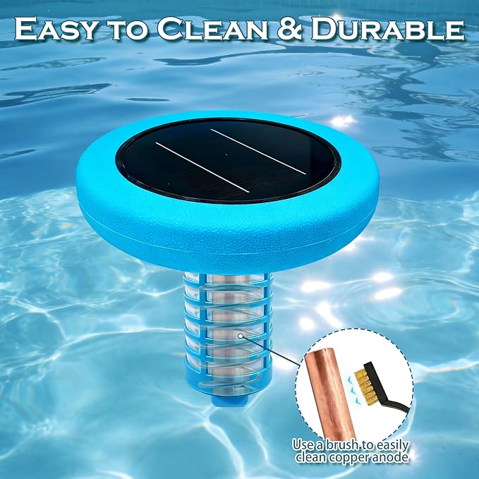 Solar Pool Ionizer - Floating Ionizer Cleaner Up to 40,000 Gallons, Large Solar Panel & Durable Copper Anode, Ideal for Pools, Spas, and More