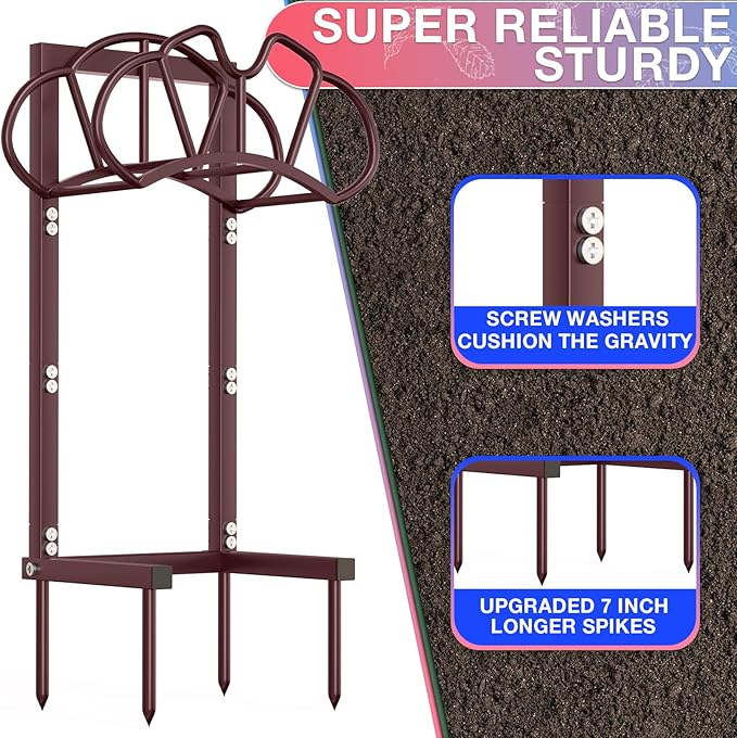 Qatsrin New Garden Hose Holder, Super Stable Water Hose Holders Stand Holds 160-Feet Hose, Rustproof Freestanding Hose Storage Hanger Rack for Outside Yard Lawn Farm, Bronze