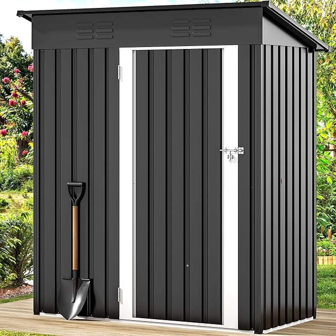DWVO 5x3ft Metal Outdoor Storage Shed, Waterproof Tool Shed Heavy-Duty Storage Unit with Lockable Door and Vents, Ideal for Bicycles, Tools, Lawnmowers, Backyards, Patios, Lawns - Dark Gray
