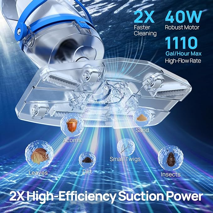 Cordless Pool Vacuum for Above Ground & Inground Pools, Consciot Handheld Rechargeable Pool Cleaner with 1110 GPH Suction, Telescopic Pole up to 87.5", 1H Runtime, See-Through Head for Debris & More