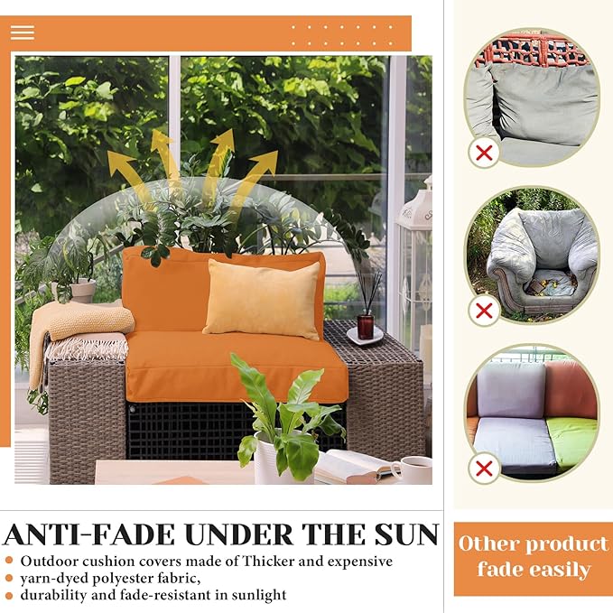 Mindsoft 8 Pcs 24"x24" Patio Cushion Covers Outdoor Cushion Covers Replacement High UV Resistant Anti Slip Waterproof Patio Chair Seat Slipcovers for Outdoor Furniture(Orange)