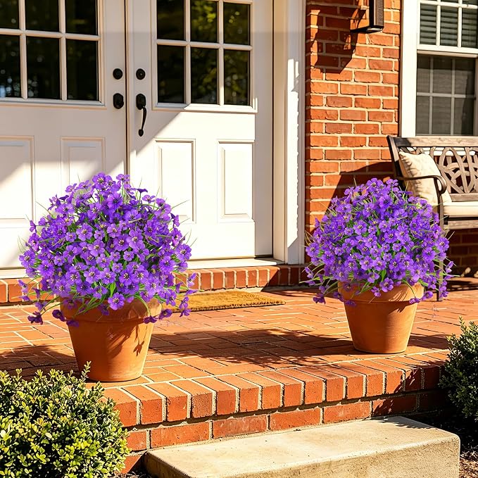 Grooy Set of 2 Artificial Topiary Ball Flower for Outdoor | UV Resistant Faux Flower with Ground Spikes, Fake Bushes Shurbs Plants, Artificial Flower for Outdoor Indoor Front Porch