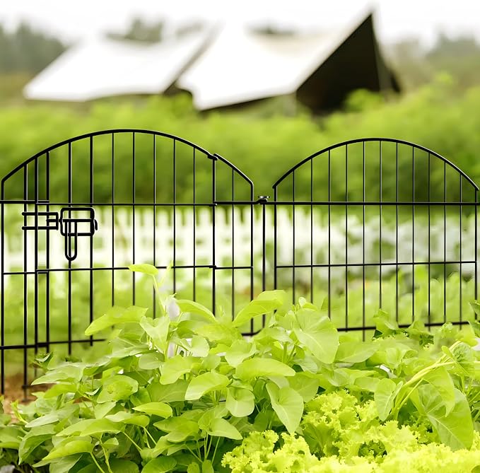 Thealyn Metal Garden Fence 40 in H x 28 in W 5 Panels (4 Panels + 1 Gate) Total Length 11.6 ft, No Need Dig Rustproof Animal Barrier Fencing Border Fence for Dog, Patio,Yard, Landscape, Flower Bed