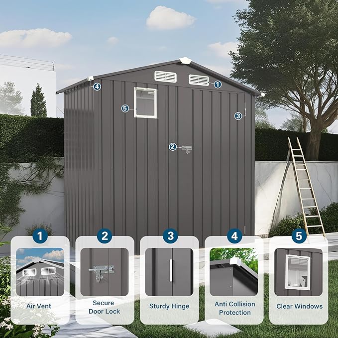 KEIKI 6x4 FT Outdoor Metal Storage Shed with Window and Lockable Door,Peaked Roof for Patio Backyard Garden