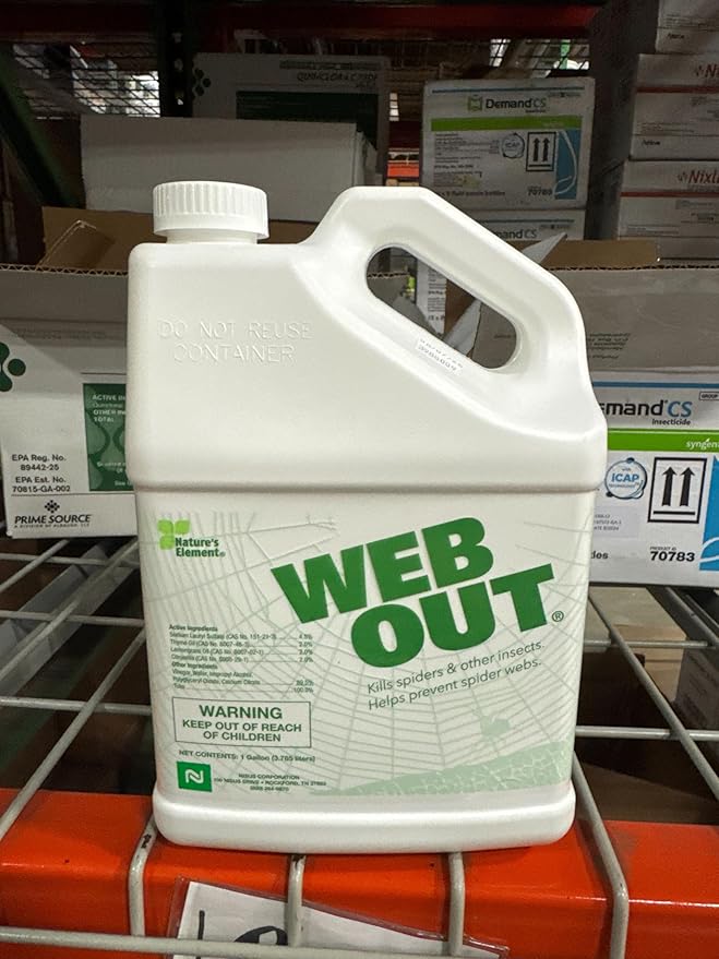 Nisus Web Out Cobweb Eliminator and Repels Spiders, Ants, Mosquitoes, Cockroaches, Aids in Web Control, Ready-to-Use Biodegradable Spray, 1 Gallon