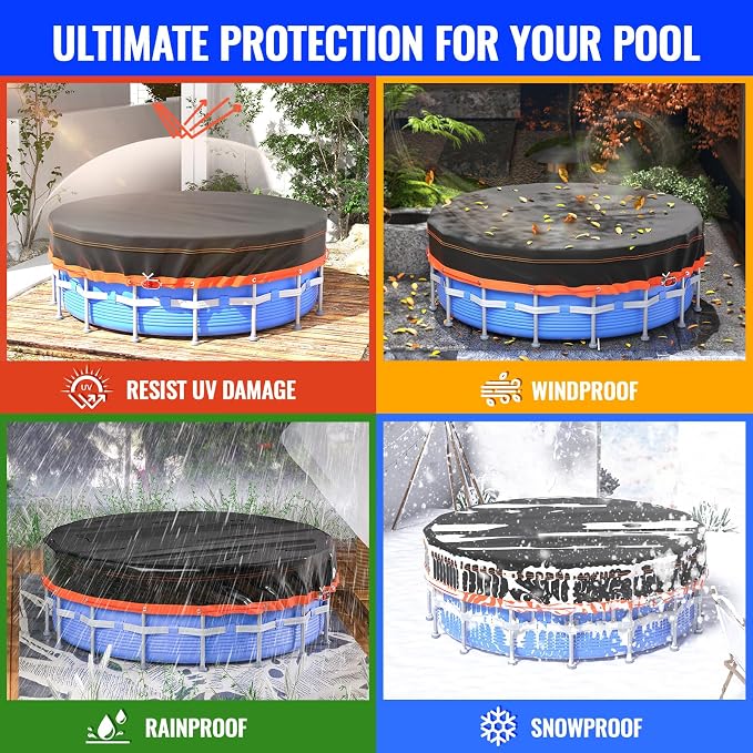 Round Pool Cover - Solar Covers for Above Ground Pools, Oxford Fabric Pool Covers for Above Ground Pools with Winch and Cable, Waterproof and Dustproof Swimming Pool Cover (Round Pool Cover, 24FT)