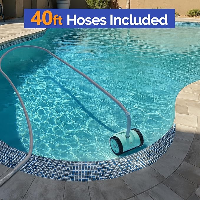 (2025 Upgrade) VINGLI Automatic Suction-Side Pool Vacuum Cleaner, Powerful Wall-Climbing Sweeper for Inground Pools, Includes 39.6ft Tangle-Free Hose (Green&Gray)