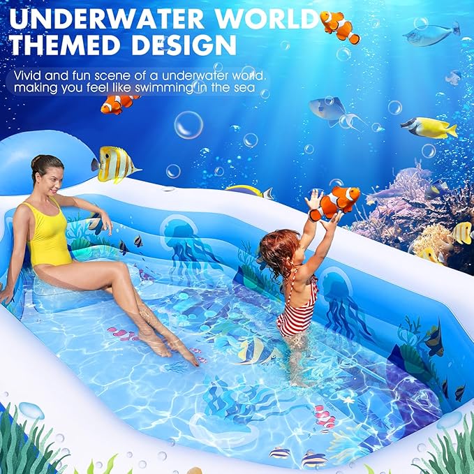 Inflatable Pool with Canopy, Large Inflatable Swimming Pool for Kids,Adult, Blow Up Pools with Seats,Backrest.Durable Thickened Inflatable Family Pools for Backyard,118"x75"x22"-Dark Blue