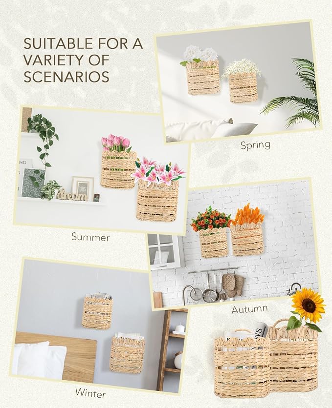 AceList Handwoven Wall Hanging Basket for Front Door, Kitchen, Entryway or Porch – Rustic Decorative Storage Basket for Seasonal Flowers and Gifts