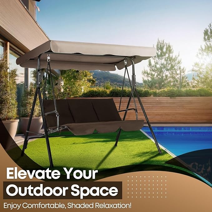 Flexzion Swing Canopy Cover (Beige) 77" x 43" - Deluxe Polyester Top Replacement UV Block Sun Shade Waterproof Decor for Outdoor Garden Patio Yard Park Porch Seat Furniture