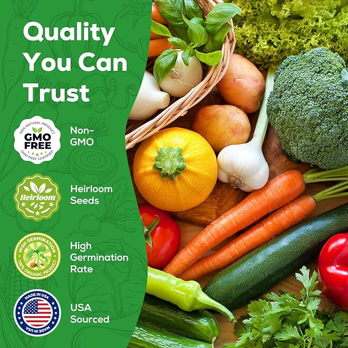 30 Heirloom Vegetable Seeds for Planting, 12,000+ Garden Seeds - Non-GMO Vegetable, Herb, Fruit Seeds - Survival Seed Vault with Tomato, Basil, Lettuce, Bean, Pepper, Squash and More