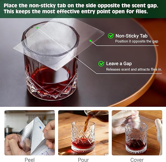 LFSYS Double-Sided Sticky Trap Covers for Fruit Fly Traps – 25 Pack Adhesive Cards for Fruit Fly – Clear, Mess-Free, Indoor Use
