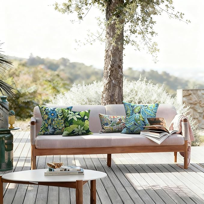 LVTXIII 2 Pack Outdoor Pillow Covers ONLY 18x18 Inch, Water-Repellent Square Decorative Cushion Covers for Patio Furniture, Garden, Sofa, Bohemian Azure