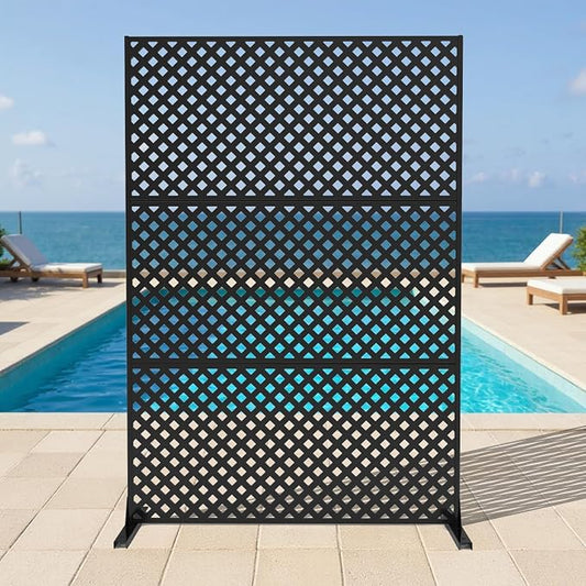 72" x 47" Metal Outdoor Privacy Screen – Freestanding Rustproof Patio Divider, Decorative Balcony Fence Panel for Garden, Deck, Yard, or Porch, Heavy-Duty Galvanized Steel, Multi-Functional Design