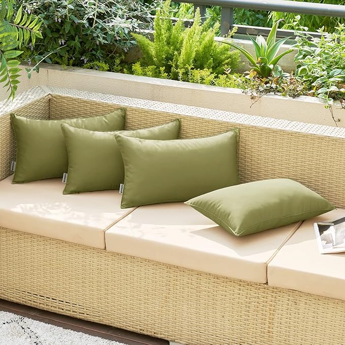 MIULEE Pack of 2 Decorative Outdoor Waterproof Pillow Covers Rectangular Garden Cushion Sham Throw Pillowcase Summer Shell for Spring Patio Tent Couch 24x24 Inch Sage Green
