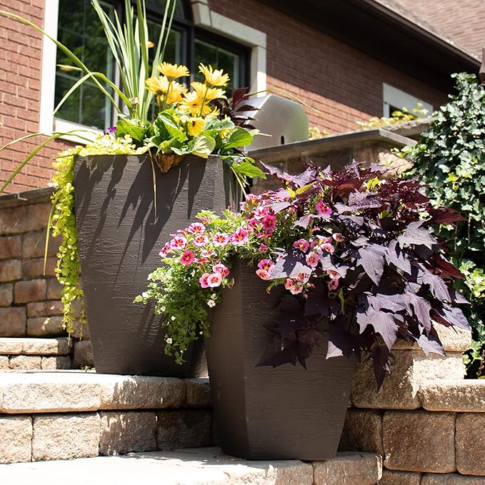 Tusco Products MSQT23BK Modern Square Garden Planter, 23-Inch, Black