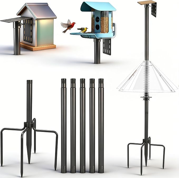 92" Heavy-Duty Bird Feeder Pole with Squirrel Baffle for Outdoors, Adjustable Bird Feeding Station Holds Multiple Feeders, Rust-Resistant Steel Pole with Bird House Pole Mount Kit