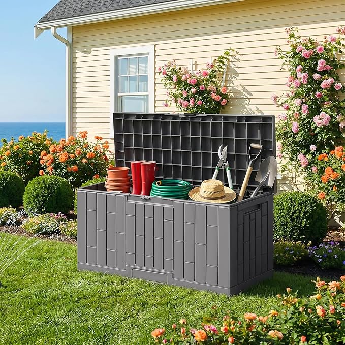 Jocoevol Deck Box 60 Gal, UV Resistant & Waterproof Outdoor Storage Box with Lock, Easy Assemble Storage Bins Container for Pool Patio Garden