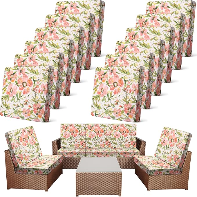 Newwiee 12 Pcs Patio Cushion Covers Outdoor Stretch Sofa Couch Cover Replacement Couch Slipcover Sofa Seat Chair Porch Patio Furniture Protector, Flexibility Washable(Colorful,Vivid Floral Leaf)