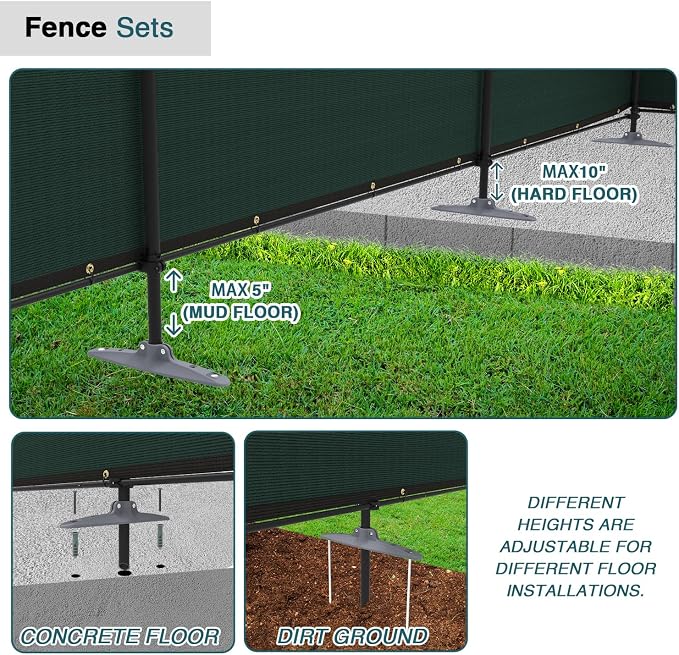 ECOOPTS 5'Hx134'L Privacy Fence Set with Poles and Rails Ground Spikes Fence Kit for Patio Garden Pool Yard (Green)