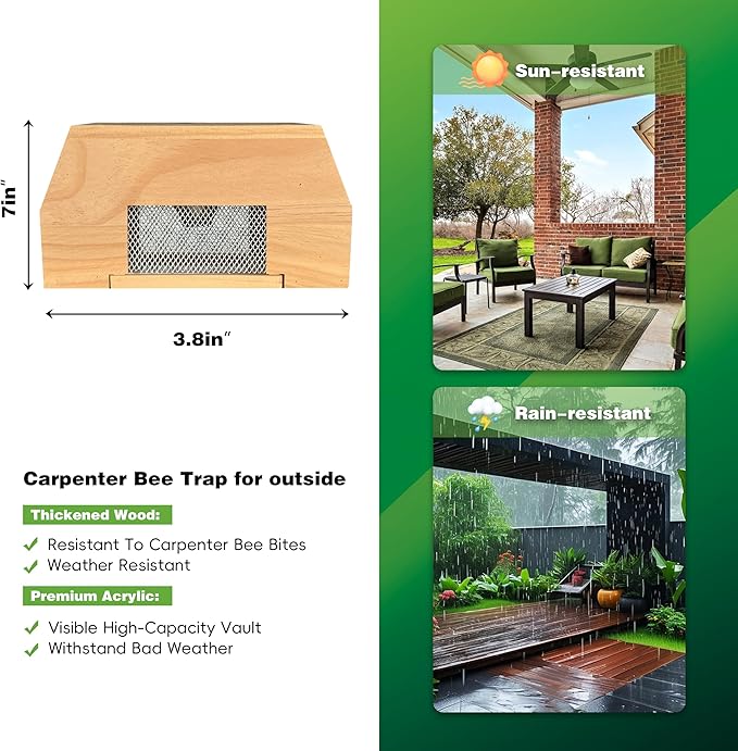 Carpenter Bee Trap for Outside, Leaning Tower Nature Hanging Wood Boring Bee Trap for Outdoor Insect Trap
