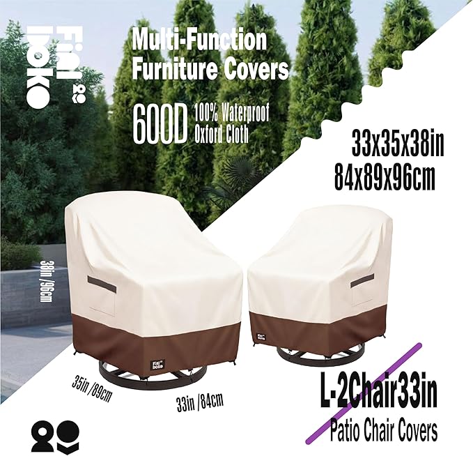 Patio Chair Covers 2 Pack,33Wx35Dx36H inches Outdoor Chair Covers,100% Waterproof Heavy Duty Outdoor Furniture Covers Waterproof,Beige&Brown Modern Style Patio Furniture Cover