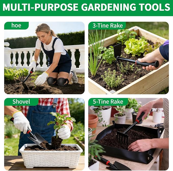 10 Pcs Gardening Tool Set - Heavy Duty Garden Kit with Stainless Steel Pruning Shears, Trowel Garden Tool, Kneeling Pads, Repotting Mat - Garden Tote, Ideal Gardening Gifts for Women and Men