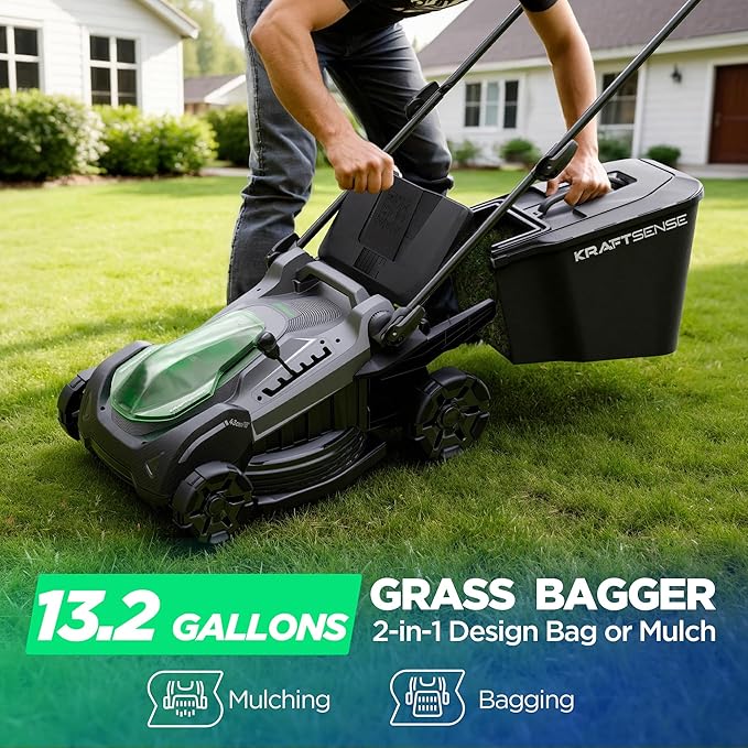18" Electric Lawn Mower, 40V Self-Propelled Cordless Lawn Mower with 2x5.0Ah Batteries & Charger, Brushless Motor, 2-in-1 Mulching & Bagging, 6-Position Height Adjustment, for Small to Medium Yards