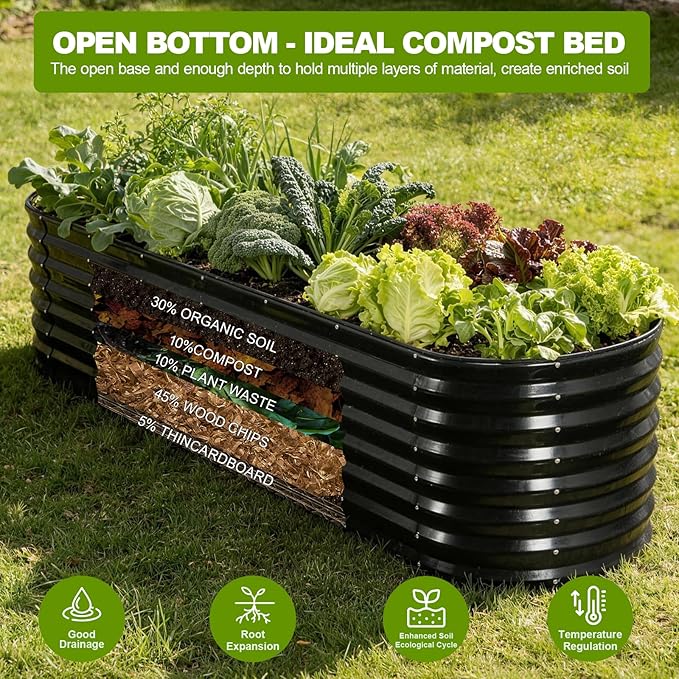 24" Tall Galvanized Raised Garden Bed Outdoor, 8x2x2ft Deep Metal Planter Box with Safety Edging & Support Bars, Large Oval Raised Beds for Gardening Plants Vegetables Herbs Flowers (Dark Grey)