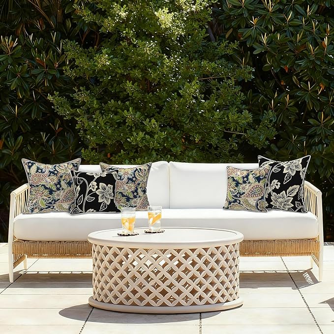LVTXIII Outdoor Throw Pillows 18x18 Patio Waterproof Square Pillows with Piping Fade Resistant Accent Pillow for Spring Summer Garden Decoration, Set of 2, Paisley Sapphire Blue
