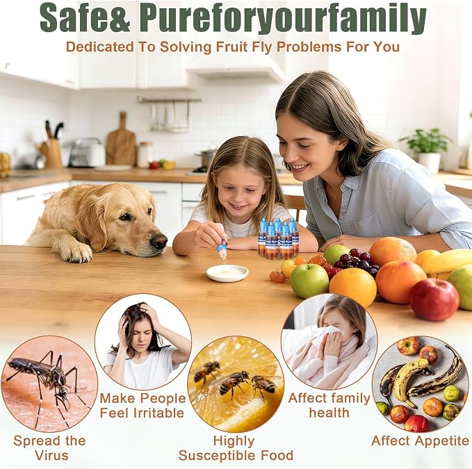 Fruit Fly Trap Refill Liquid, Effective Gnat Killer&Fruit Fly Catcher Bait Refill, Long-Lasting Fruit Scented Ants Attractant for Kitchen Bathroom Living Room Use, Safe Near Food (6 Pack)